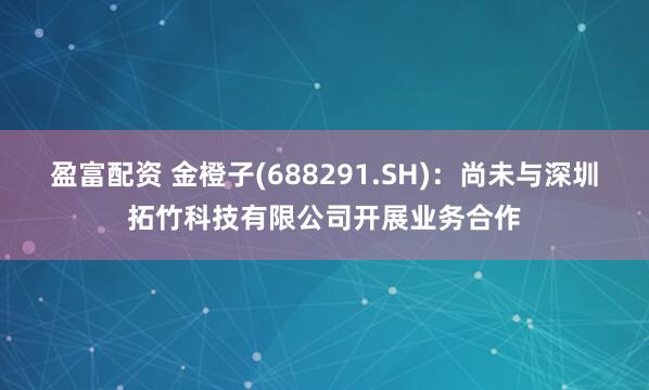 盈富配资 金橙子(688291.SH)：尚未与深圳拓竹科技有限公司开展业务合作